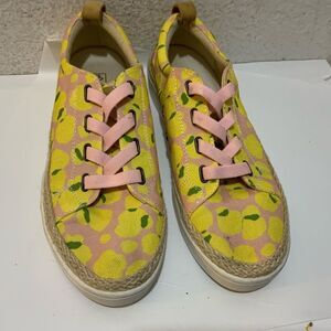 Spenco Orthotic Lemon Printed Malibu Lace Bokeh Platform Slip On Sneakers 9.5 B